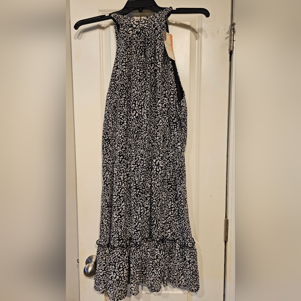 Women's Black and White Halter Maxi Dress - Elegant Tiered Silhouette